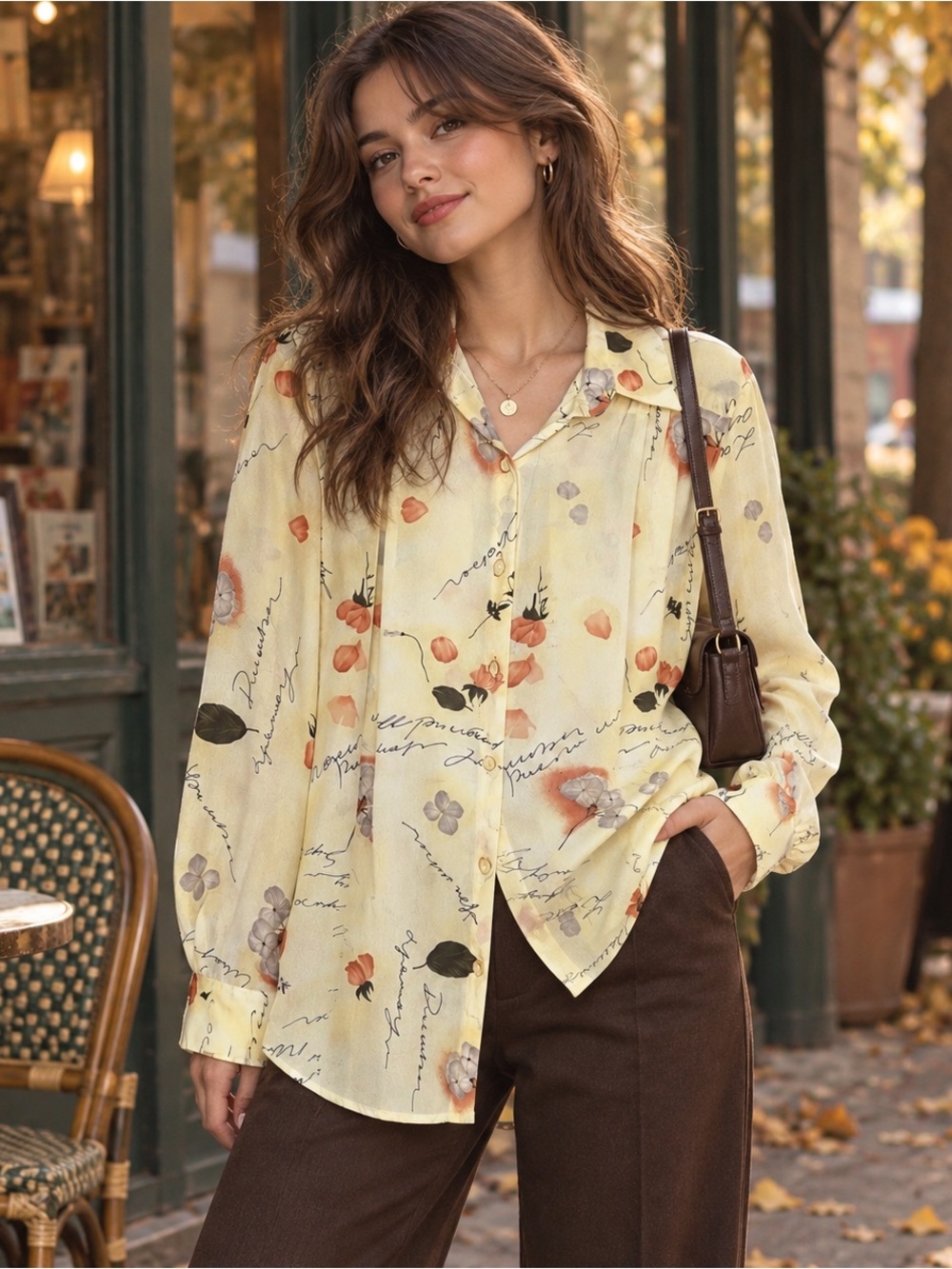 Vintage Philippe Marques Floral Script Blouse Fall 90s Y2K Tunic Top